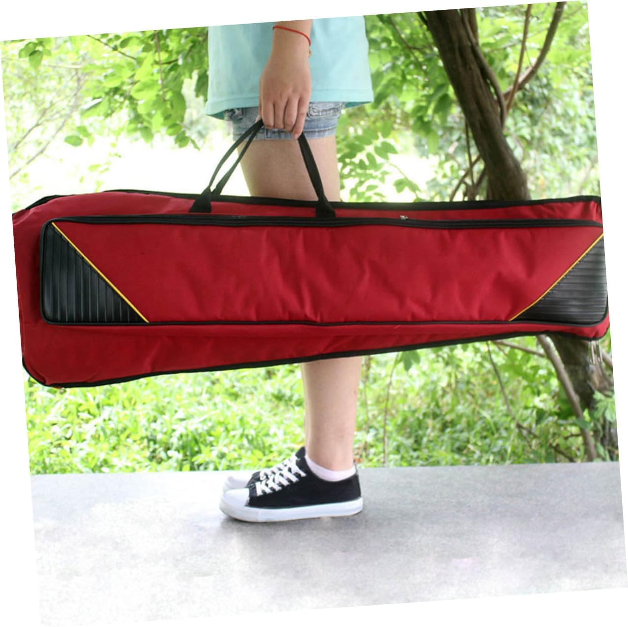 Waterproof Oxford Cloth Thickened Tenor Trombone Carrying Case with Handles, Portable Musical Instrument Storage Pouch, Red Trombone Gig Bag for Travel and Performance