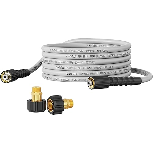 Giraffe Tools Pressure Washer Hose 25FT x 1/4", 3200 PSI Power Washer Hose for Replacement, Kink Resistant High Pressure Washing Hose Extension with M22-14mm Fittings, 2 Quick Connectors