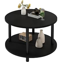 Couchtisch Rund 2 Ablagen Wohnzimmertisch Beistelltisch Kaffeetisch Sofatisch f r Wohnzimmer Schlafzimmer stabiles Metallgestell/MDF Platte 60 x 60 x 48.5 cm schwarz-schwarz