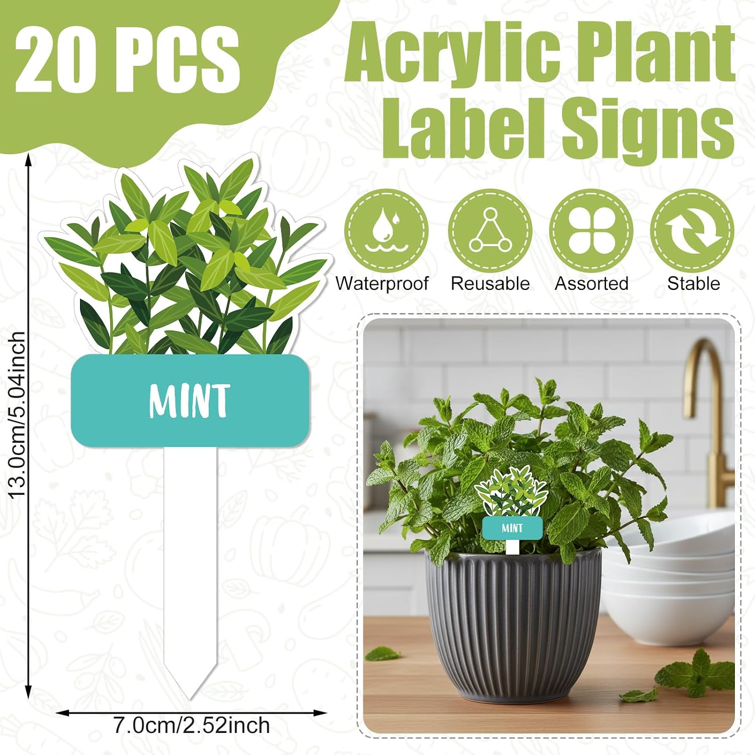 20 Pcs Acrylic Plant Labels Vegetables Design Waterproof Marker image 2