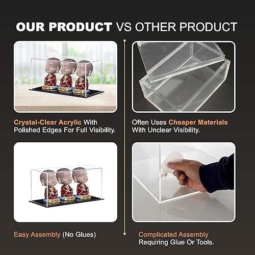 Vista 456 de Better Display Cases Versátil vitrina de acrílico transparente - Caja rectangular grande con base blanca 18" x 12" x 3" (BK09)