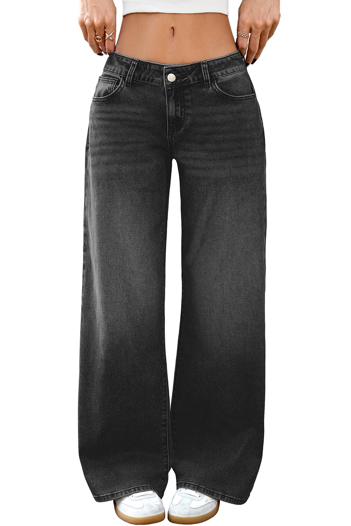 ELLEVEN Low-Rise Baggy Jeans for Women Y2k Loose Denim Pants 6 Black Denim