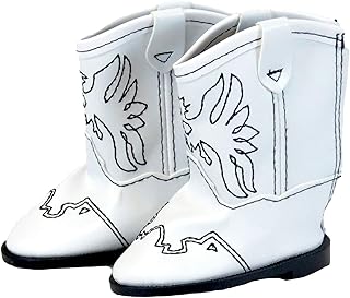 American Fashion World White Eagle Cowboy Boot for 14-Inch Dolls | Premium Quality & Trendy Design | Dolls Shoes | Shoe Fashion for Dolls for Popular Brands