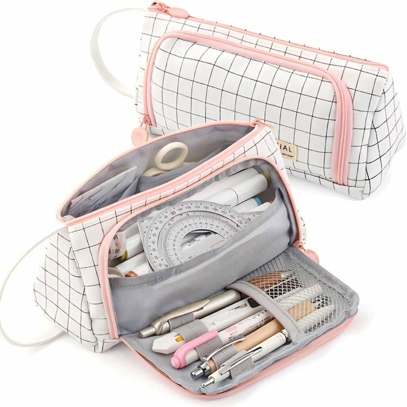 Kit Papeterie Boîte Esthétique À Capacité Généreuse avec 6 Stylos Gel | Trousse à crayons pour étudiantes école collège lycée université cours étude prise de notes devoirs