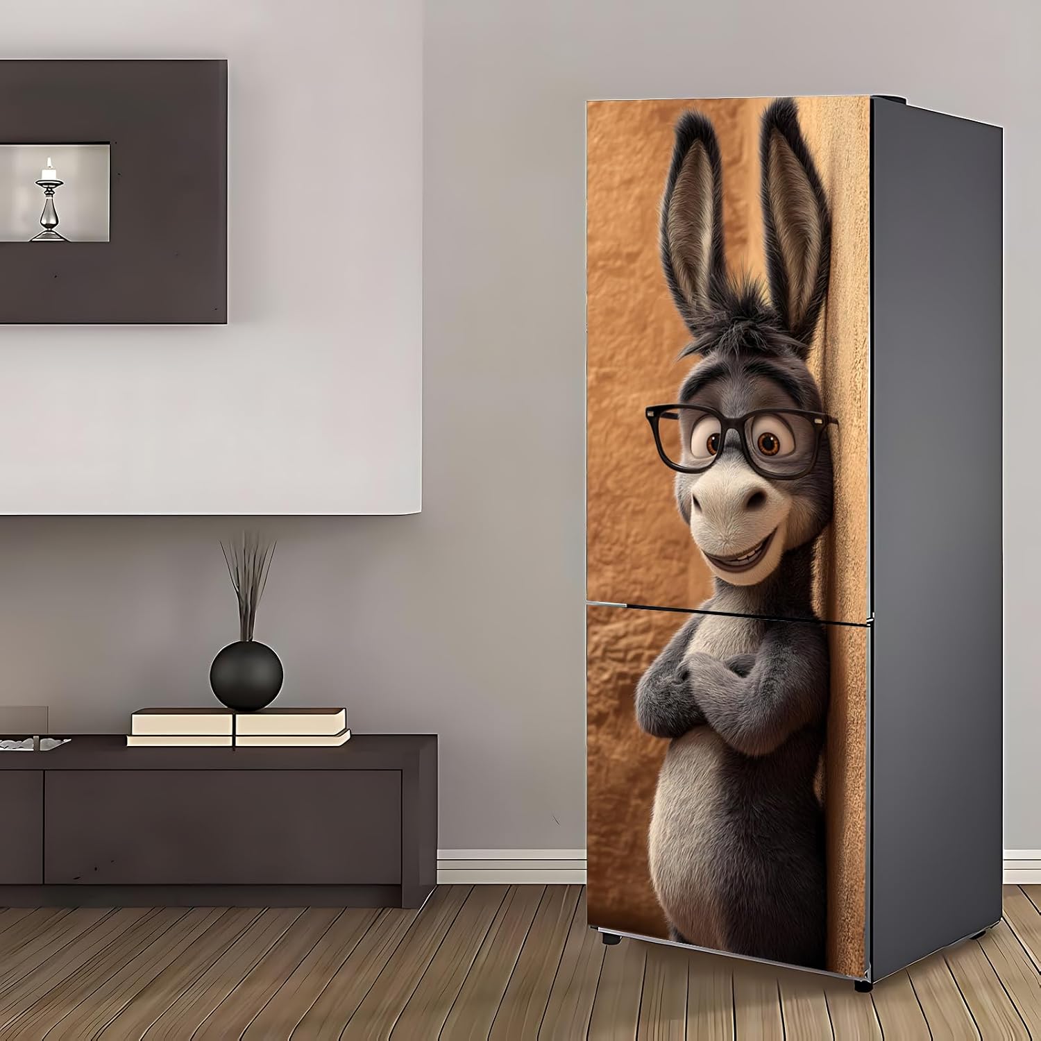 Donkey Refrigerator Wrap Peel and Stick, Funny Animal Fridge Door Sticker, Removable Waterproof Self Adhesive Vinyl Refrigerator Wrap Cover, Kitchen Appliance Decor 23.6 x 70.9 Inch