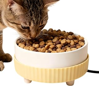 Heated Water Bowl for Pets - Ceramic Thermal Waterer, Ceramic 13.5x7cm, USB Heated Dog Cat Water Feeders, Electric Pet Feeder Bowl Keeps Waters Warm, Pet Bowls for Cats, Dogs, Indoor/Outdoor Use