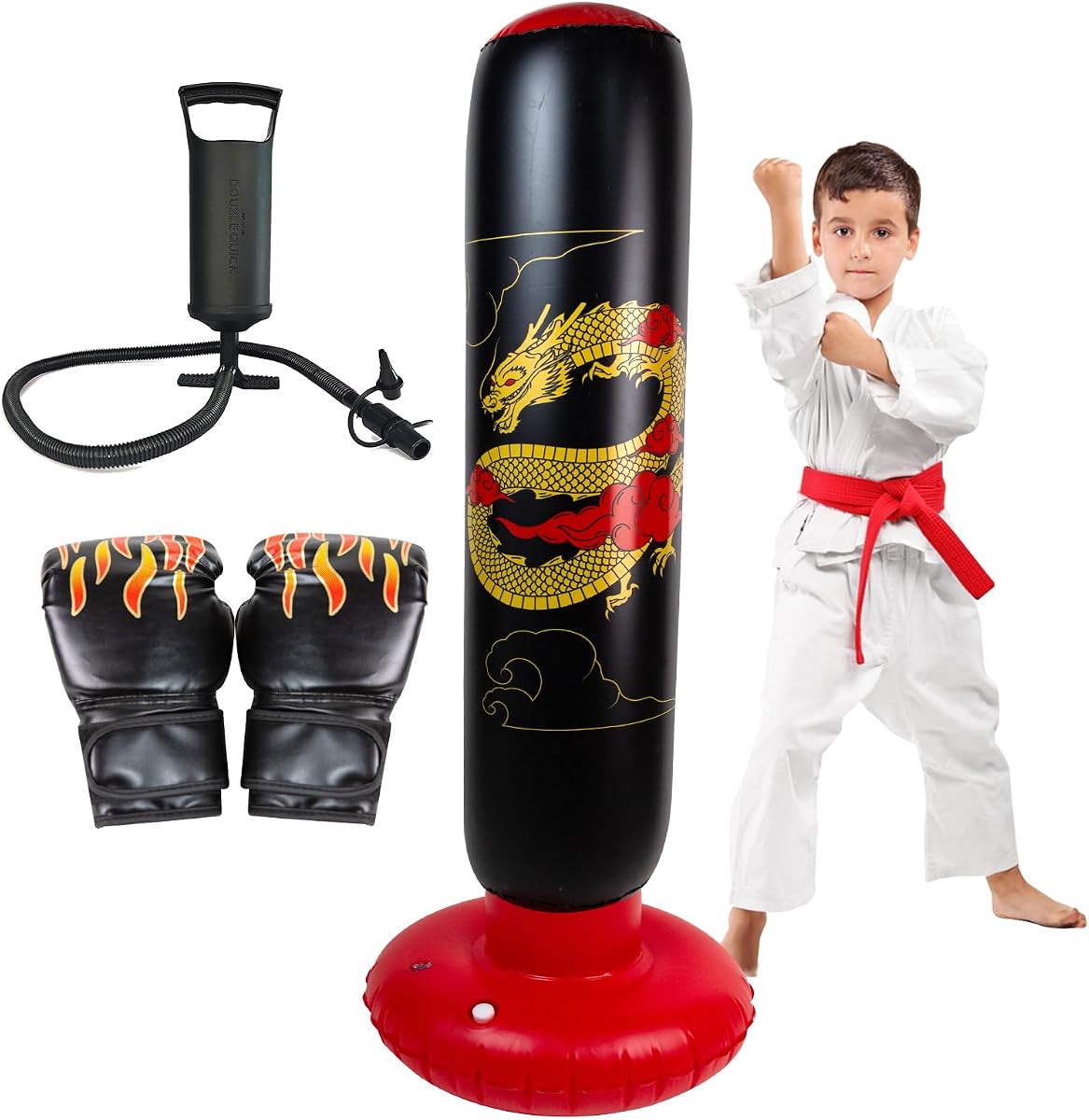Onirii Saco de boxeo inflable para niños de 66 pulgadas | Bolsa de boxeo inflable grande y estable para niños, juego de juguetes con guantes para niños y niñas de 3 a 12 años, para Taekwondo, MMA y práctica de Karate
