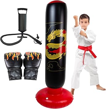 Onirii Kids Inflatable Punching Bag | Large Stable Kids Inflatable Boxing Bag Toy Set with Gloves for Boys & Girls Age 3-12 for Taekwondo,MMA and Practicing Karate