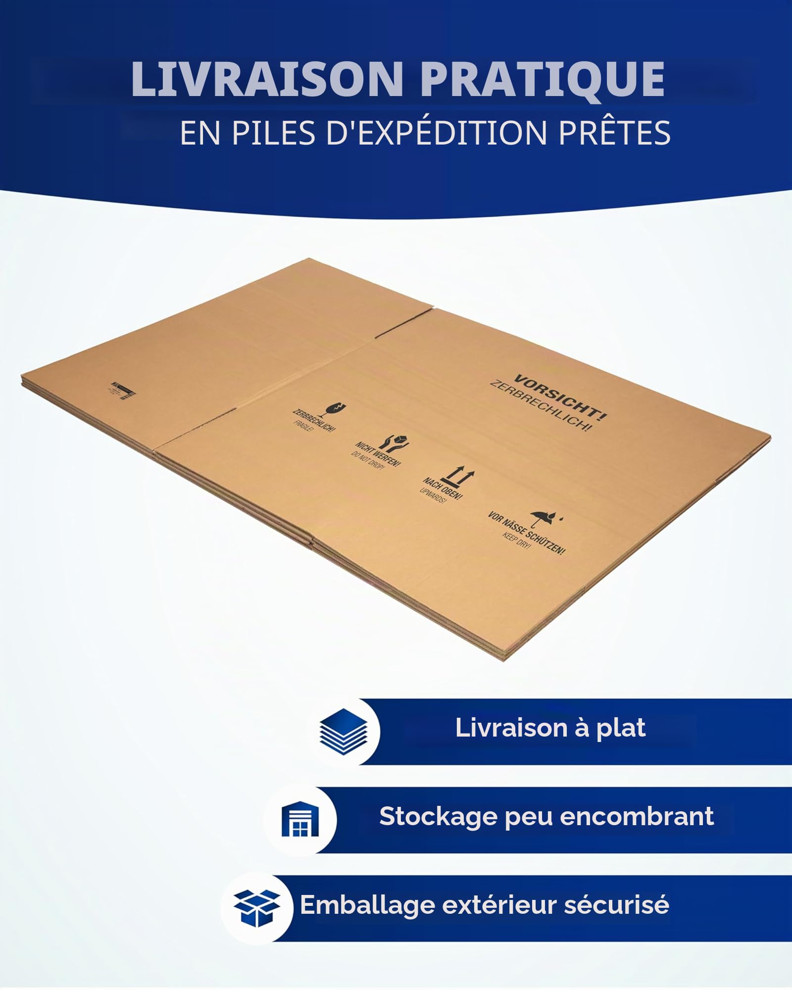 Boîtes pliantes KK Verpackungen, 2 parois | 2 pièces, 1200 x 600 x 600 mm, cartons d'expédition à double paroi rainures en hauteur selon Fefco 0201 | Boîtes à double paroi pour l'expédition de colis