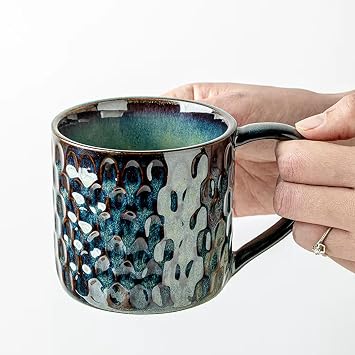13 Oz Coffee Mugs,Relief Design Large Ceramic Oatmeal Milk Cups,Tea Cup for Home and Offices,Dishwasher and Microwave Safe