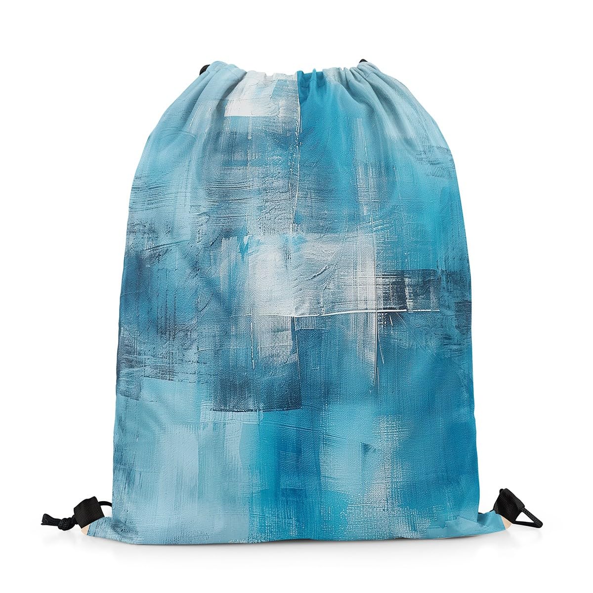 Homewish Oil Painting Draw String Back Bag Contemporary Blue Drawstring Bags Abstract Ombre Drawstring Backpack 33 x 40 cm Modern Vintage Tie Dye String Backpack Foldable