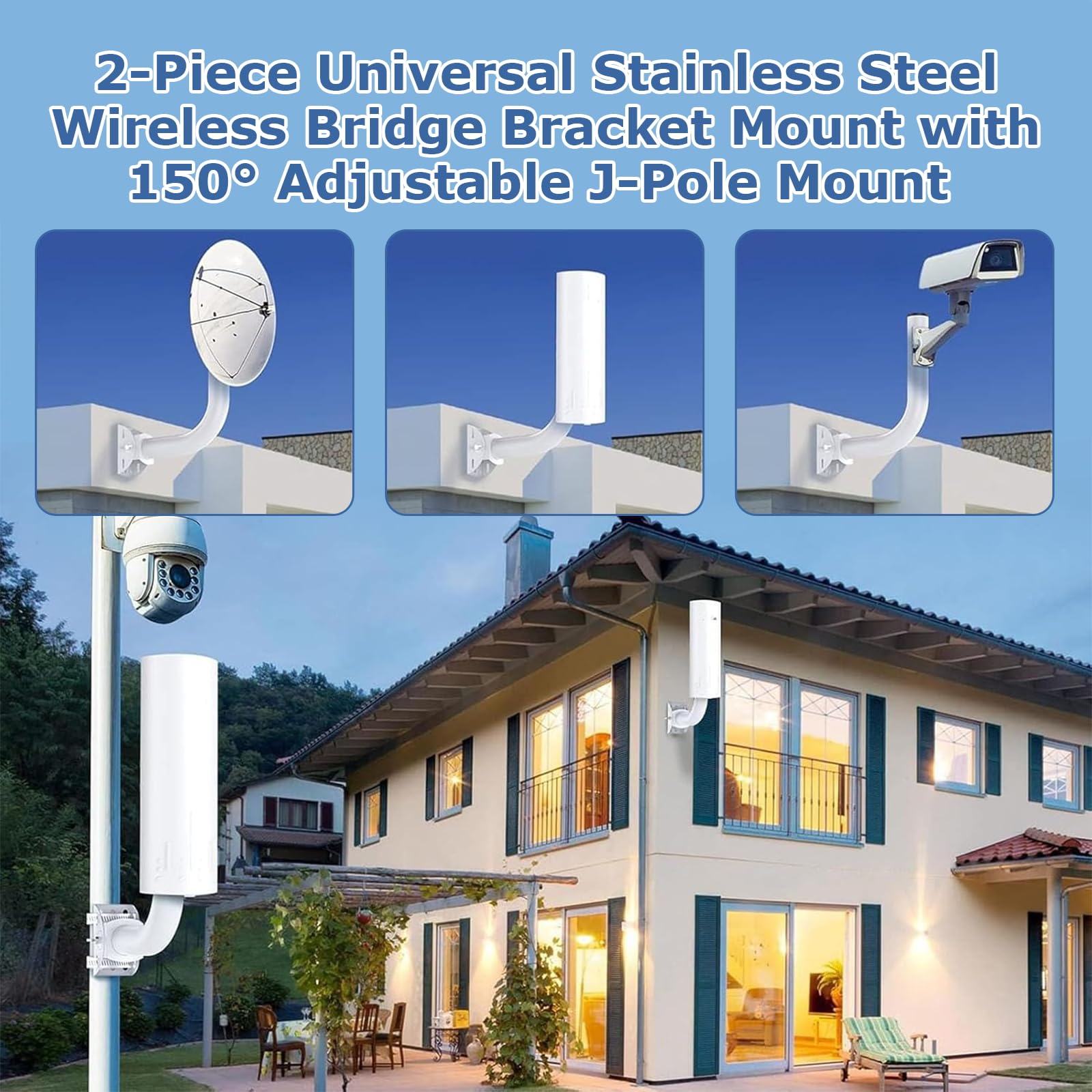 OUKENS Support de Pont sans Fil, 2 pièces Support Mural réglable 150° Acier Inoxydable, Accessoire Montage Poteau J pour Point d'accès AP Extérieur