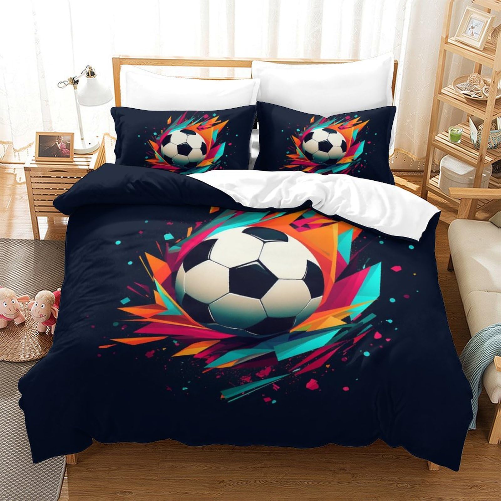 Housse de couette football king size pour chambre de garçon et adolescent passionné