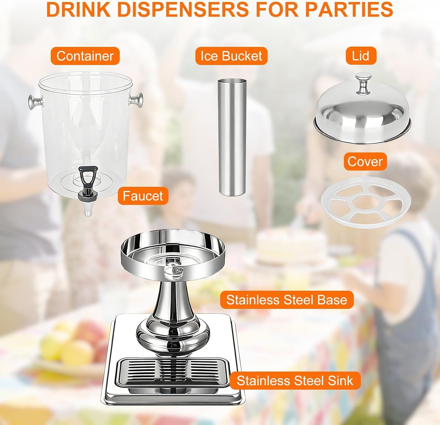 Getränkespender für Eisgetränke, Edelstahl, Wasserglas mit Ständer, kommerzieller heißer, kalter Saft, heiße und kalte Getränke, Eisgetränkespender für Partys