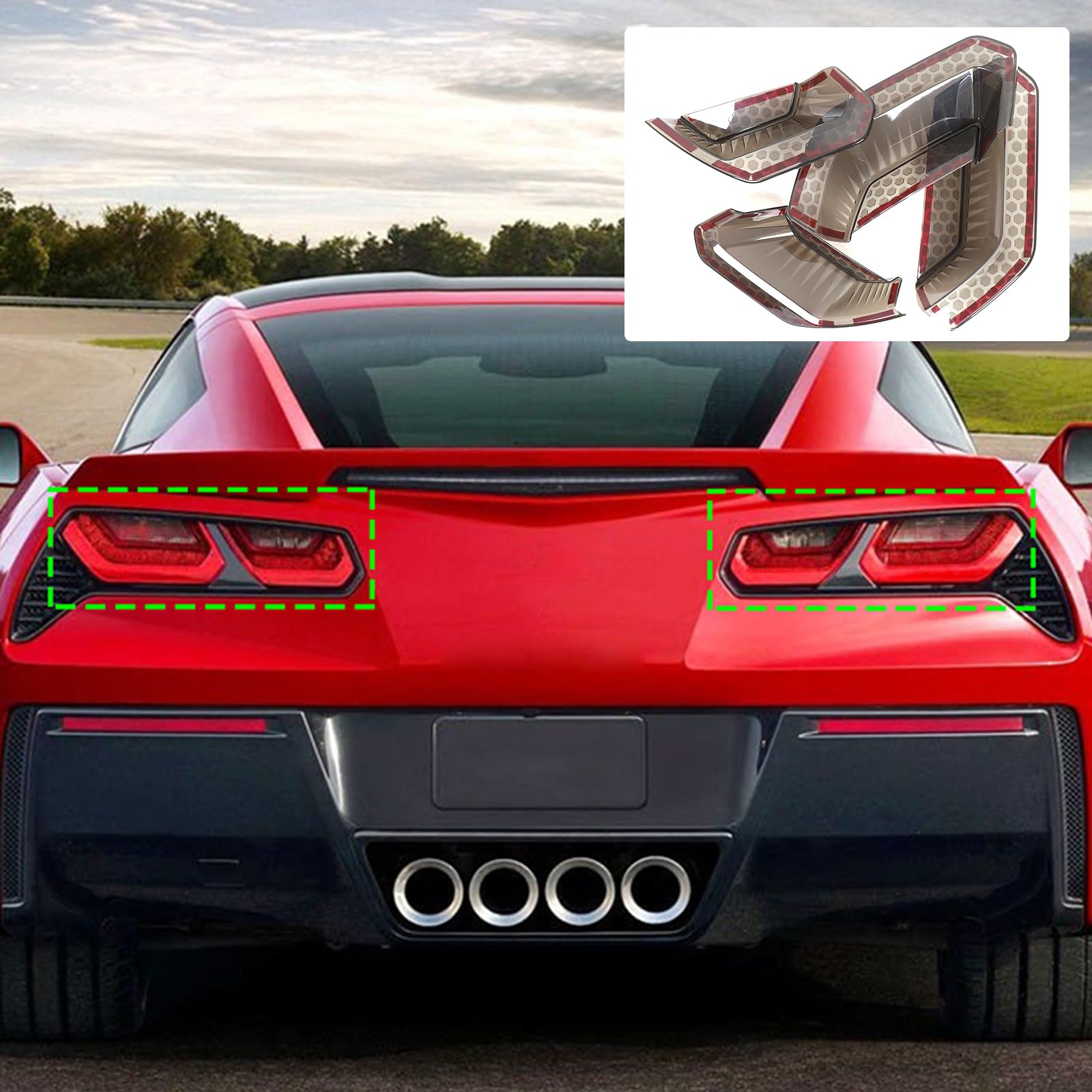 Rear Tail light Cover for Chevrolet Corvette C7 2014-2019 Accessories Blackout Tail Brake Light Guard Cover Bezels Reverse Tail Lamp Shell Shade 4PCS Smoked Rear Headlight Protection Cover ABS (Gray)