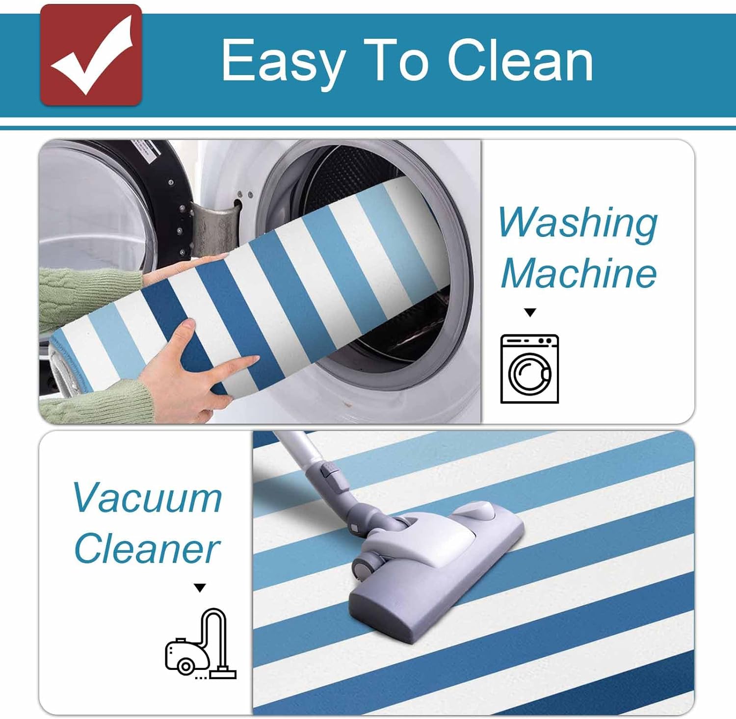 Prime Leader Gradient Blue White Striped Kitchen Mat Set 2 Pieces Modern Minimalist Lines Non Slip Kitchen Rugs Washable Runner Rug Mats for Sink Laundry (23.6" x 35.4"+23.6" x 70.9")