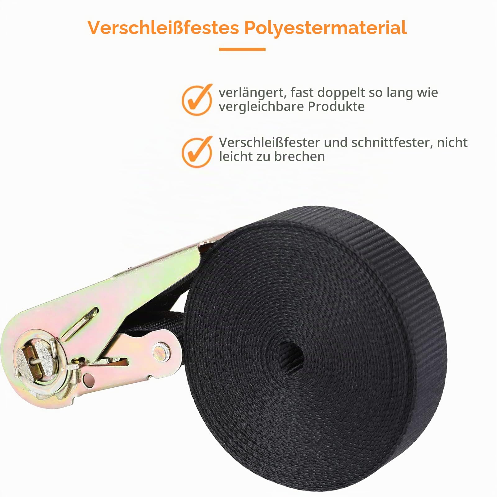 10 Stück 800kg 6m x 25mm Spanngurte mit Ratsche Ratschengurt Zurrgurte für Ladungssicherung (schwarz), 10 PCS