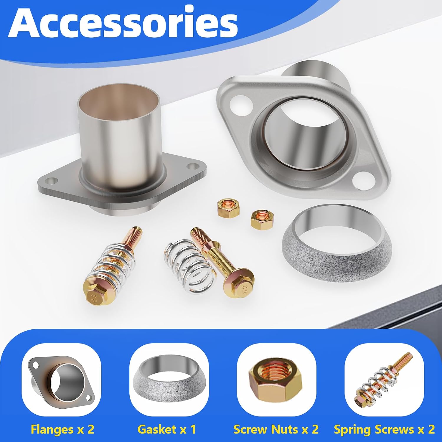 2.25'' x 6'' 409SS Exhaust Flange Repair Pipe Kit, with Spring Joint, Universal Exhaust Flex Spring Flanges for Trucks, Cars, Buses, and Other Exhaust Systems