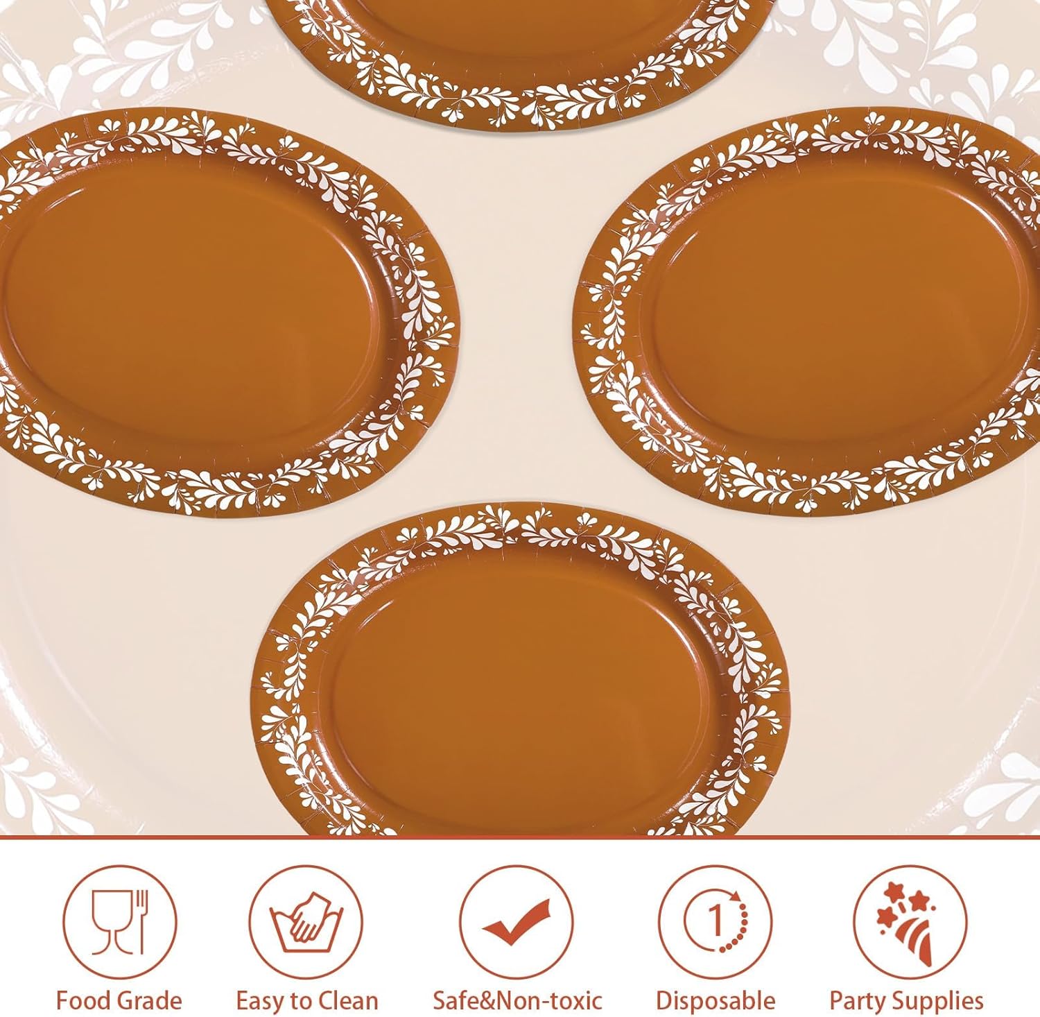 100Pcs Platos De Barro Mexicanos Oval Paper Plates 10" x 12" Large Heavy Duty Disposable Mexican Cielito Lindo Terracotta Clay Pottery Dessert Platters for Cinco De Mayo Wedding Birthday Decorations