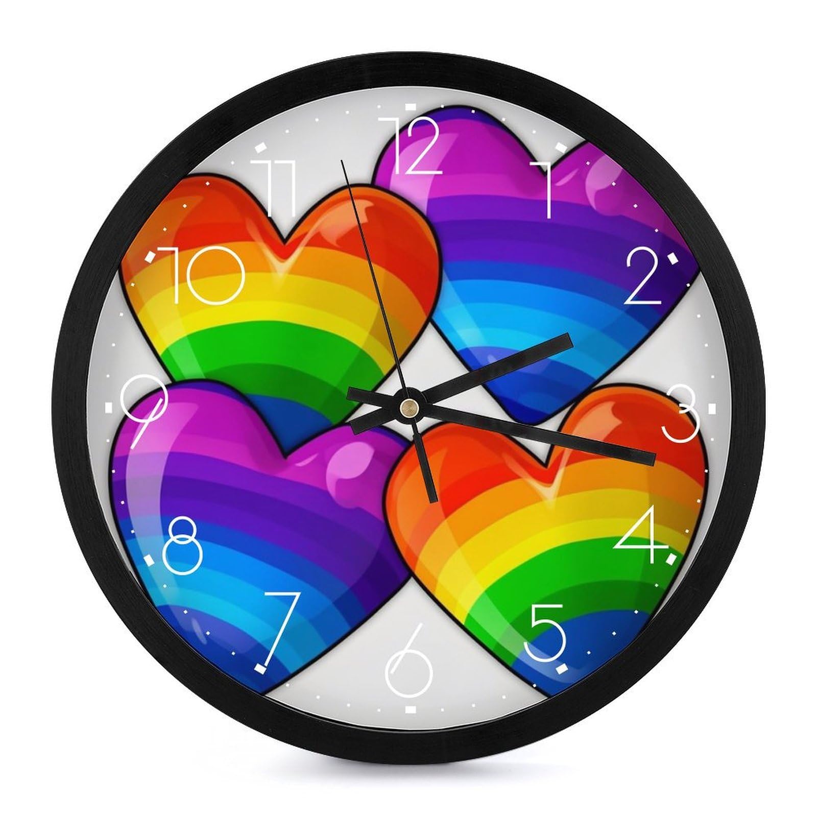 Horloge murale silencieuse sans tic-tac à grands chiffres arc-en-ciel lisibles