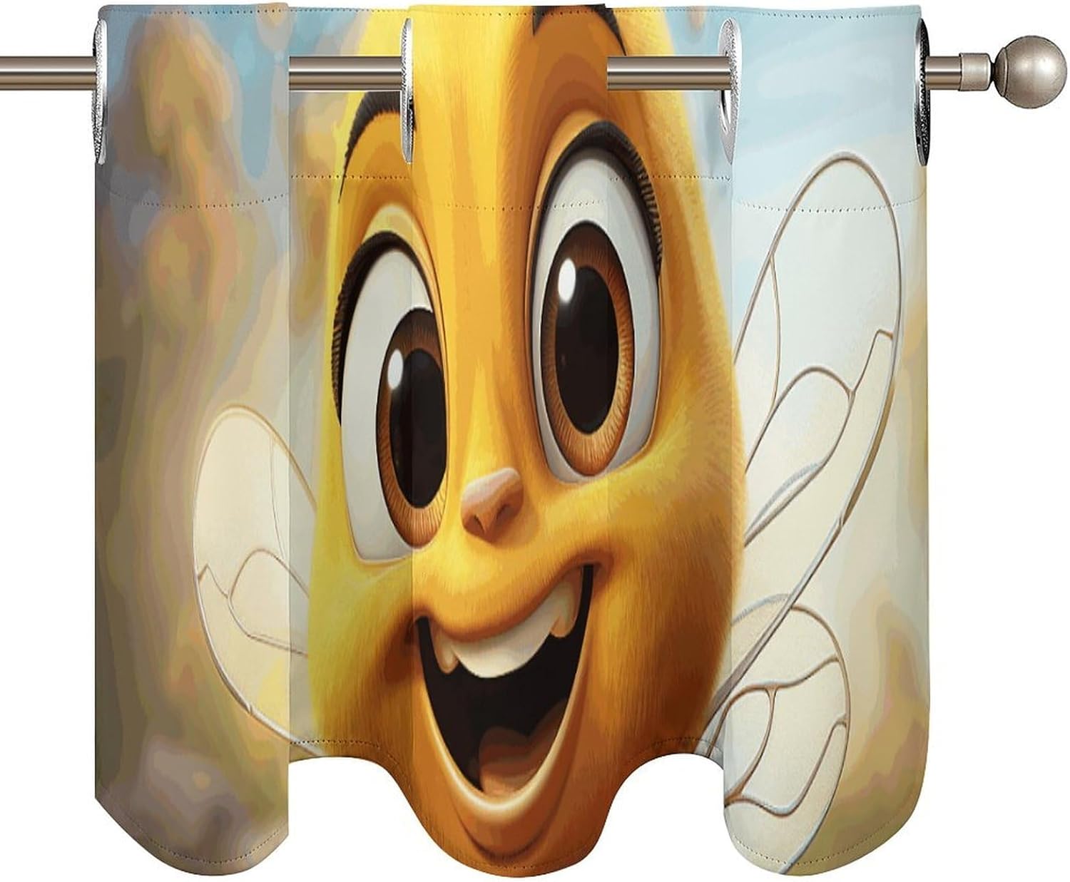 Bee Valance for Windows, 2 Pack Kitchen Curtains Modern Home Decor, Soft Blackout Window Curtains for Living Room & Bedroom, 18 X 52 Inch