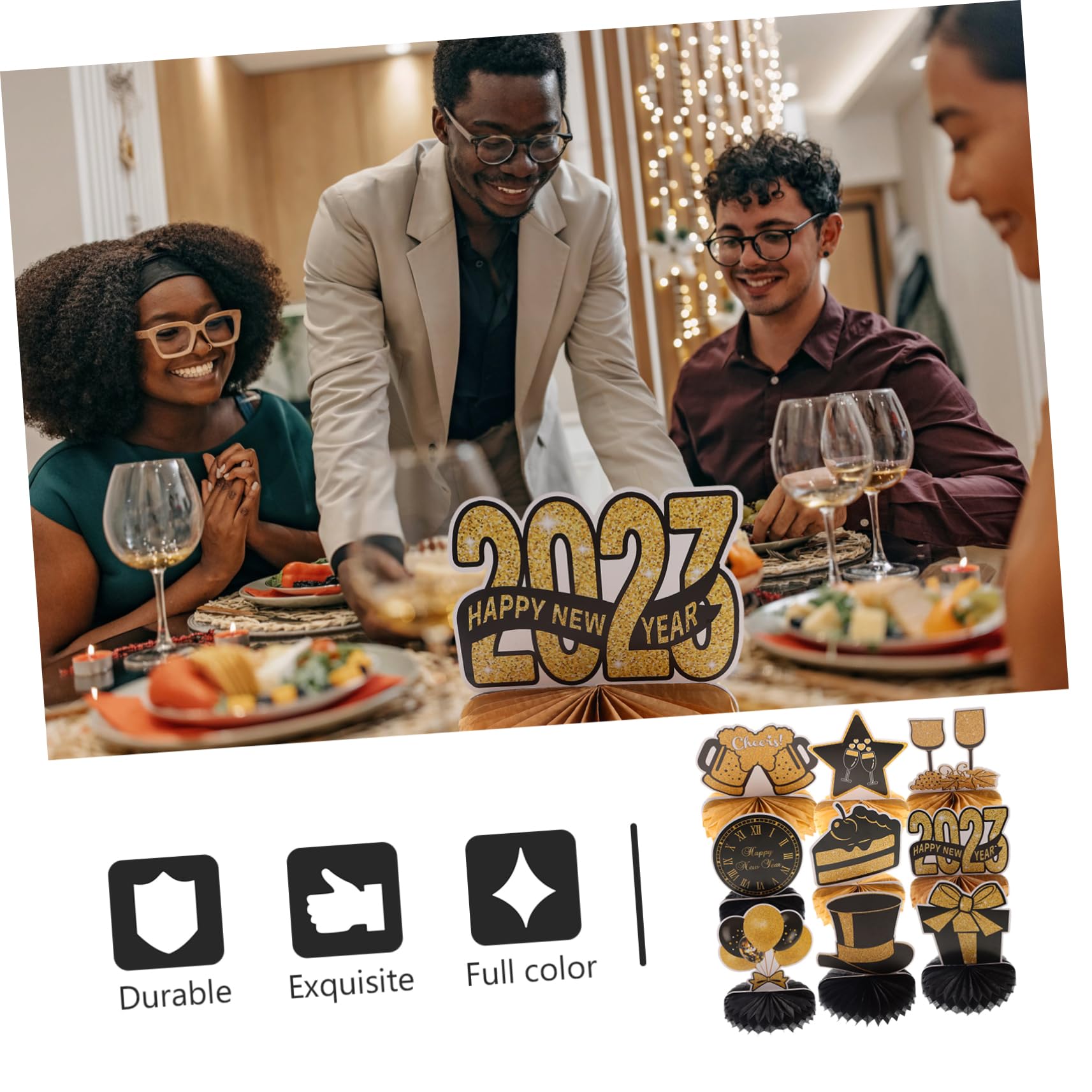 TOPBATHY 5 Sätze Dekoration Des Neuen Jahres Tafelaufsätze Zum Mondneujahr Frohes Neues Jahr Dekorationen 2023 Partyzubehör Für Silvester Neue Tischaufsätze Glitzer-waben-mittelstück Papier