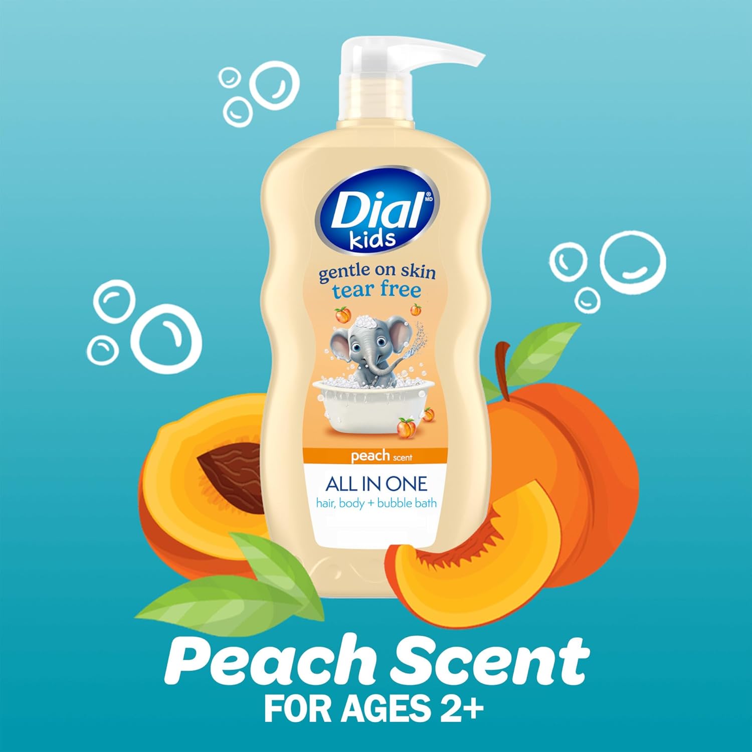 Dial Kids 3-in-1 Body + Hair + Bubble Bath, Peach, 24 fl oz (Pack of 4)