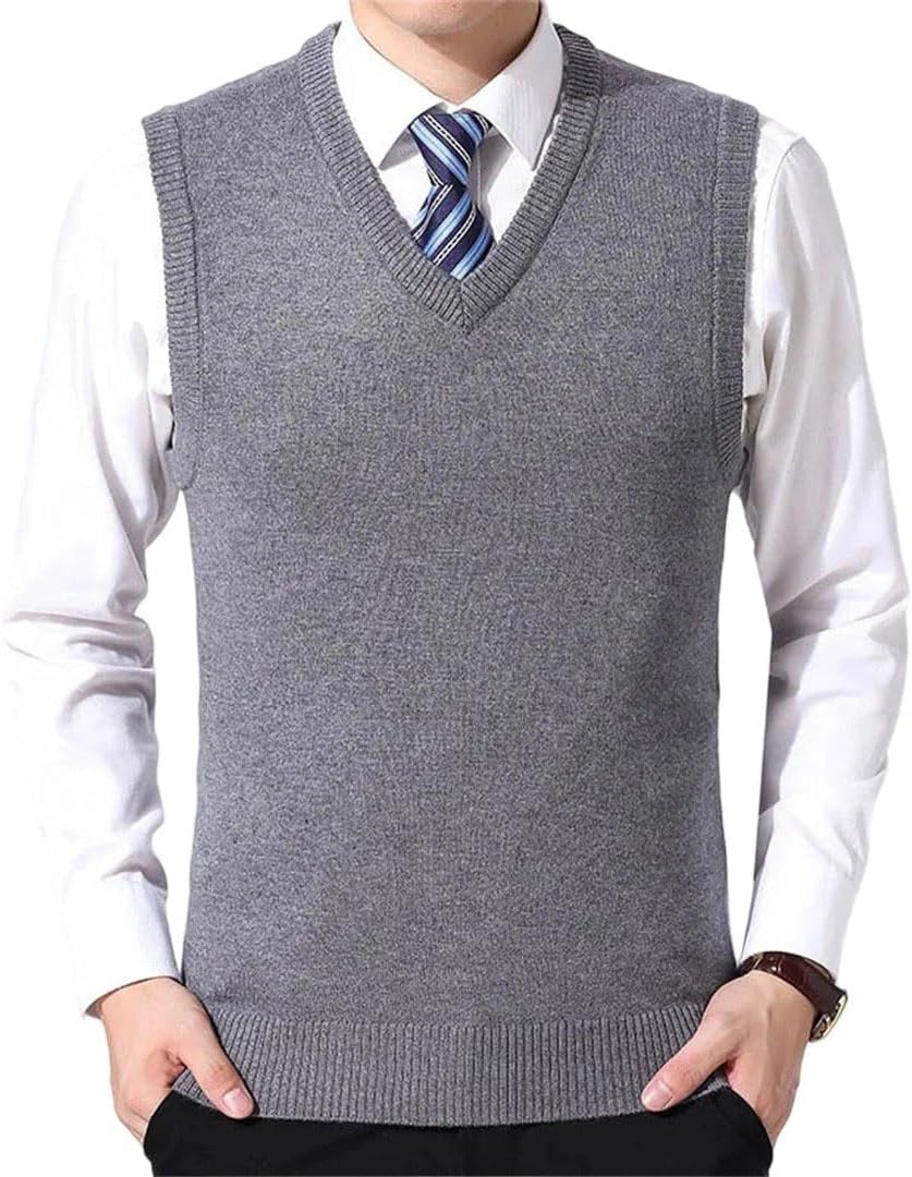 Men Sleeveless Sweater Pullover Vest Slim Fit Jumper Winter Casual Layering Waistcoat