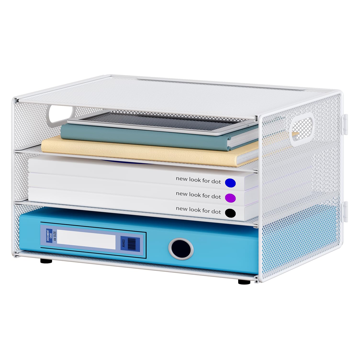 3 Niveles Bandeja Archivador A4 Optimiza Espacio, Organizador Papel Escritorio Mantiene Limpieza, Clasificador Correo para Oficina y Hogar, Metal, Blanco