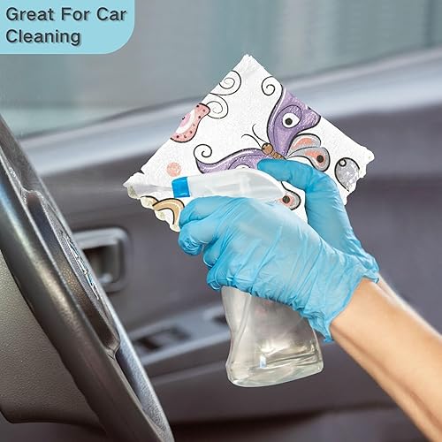 Miniatura 7 de Toalla de microfibra con estampado suave de mariposas de dibujos animados para cocina, absorbente, paquete de 6 trapos para mesa de restaurante