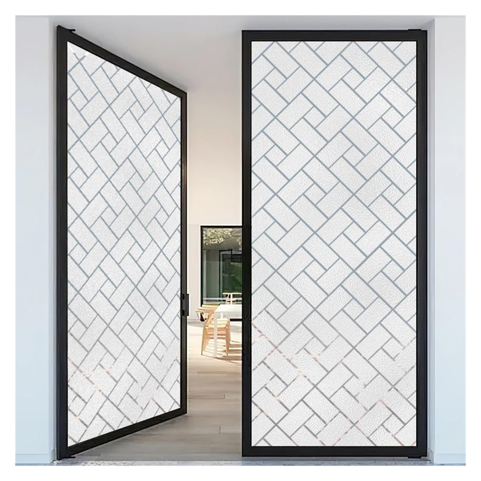 Lattice Window Stickers Glass Anti Look Privacy Film Electrostatic Non-adhesive Frosted Grid Static Cling(90X200CM)