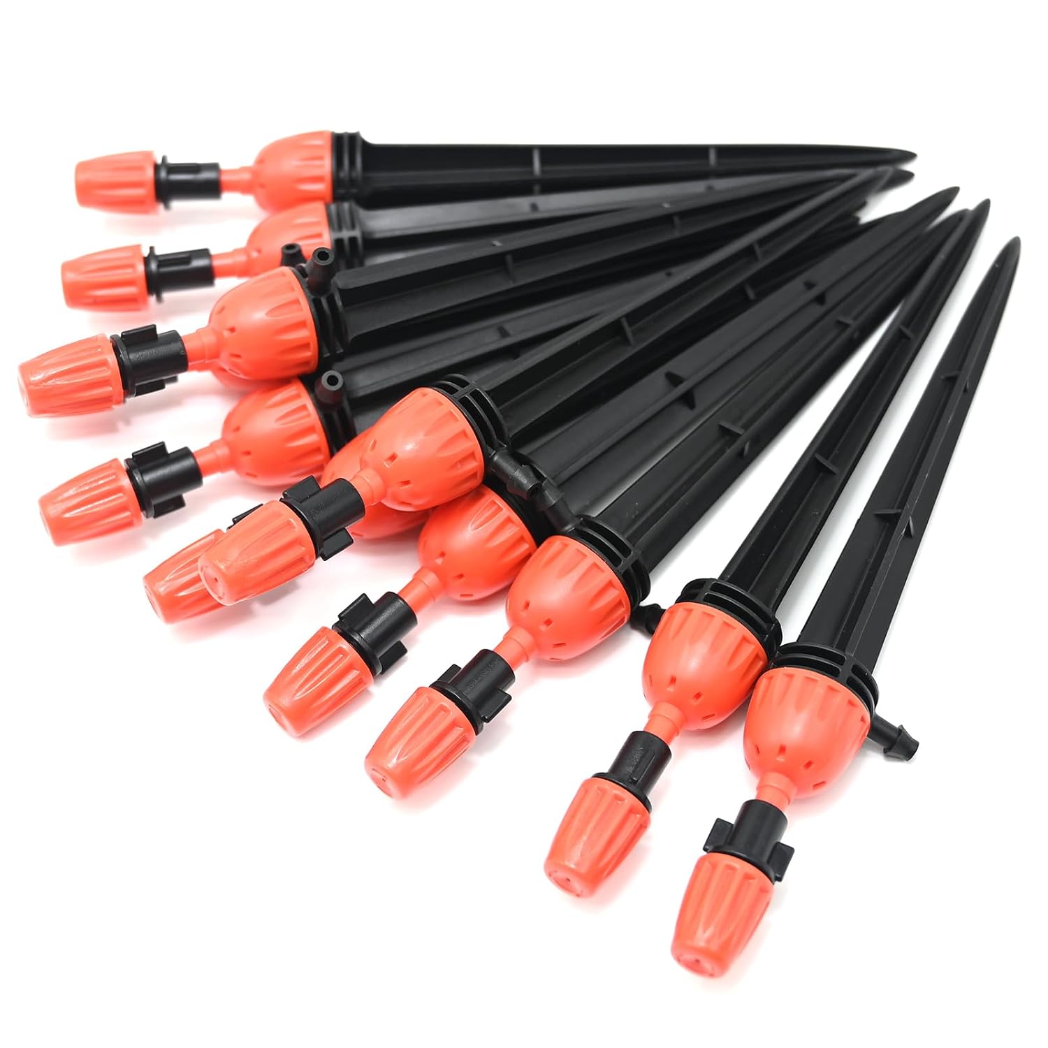 1/4" Drip Irrigation Emitters, 360 Degree Drip Sprinkler Heads, 25 Pack, Plastic, Medium Size, Micro-sprinkler Style, Barbed Fit, Locking Mechanism, Clogging Resistance