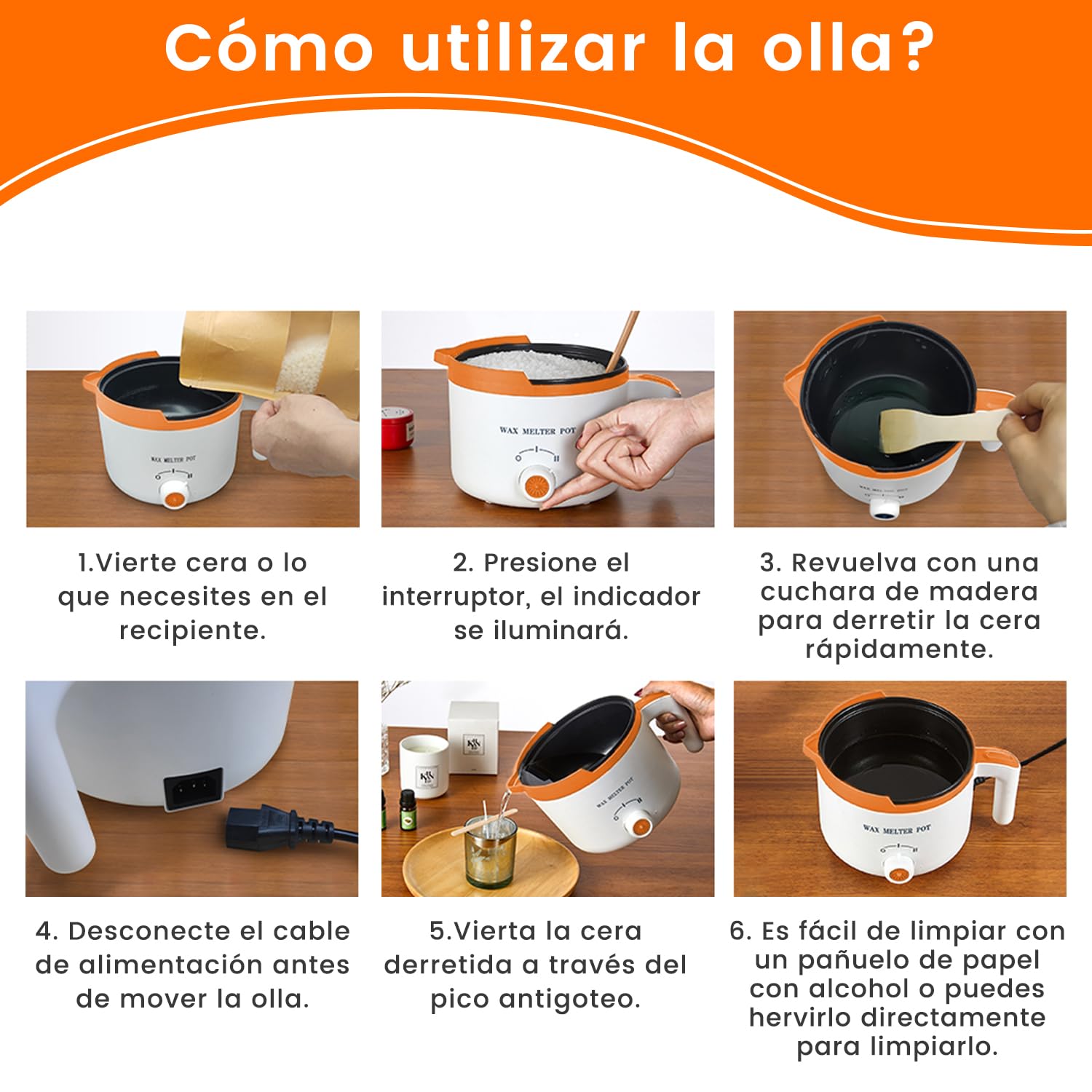 Ksedcon Olla Eléctrica de Fusion para Velas Fundidor de Cera para Velas con Interruptor Giratorio, Olla para Derretir Cera Antiadherente Pequeña con Resistencia Al Calor