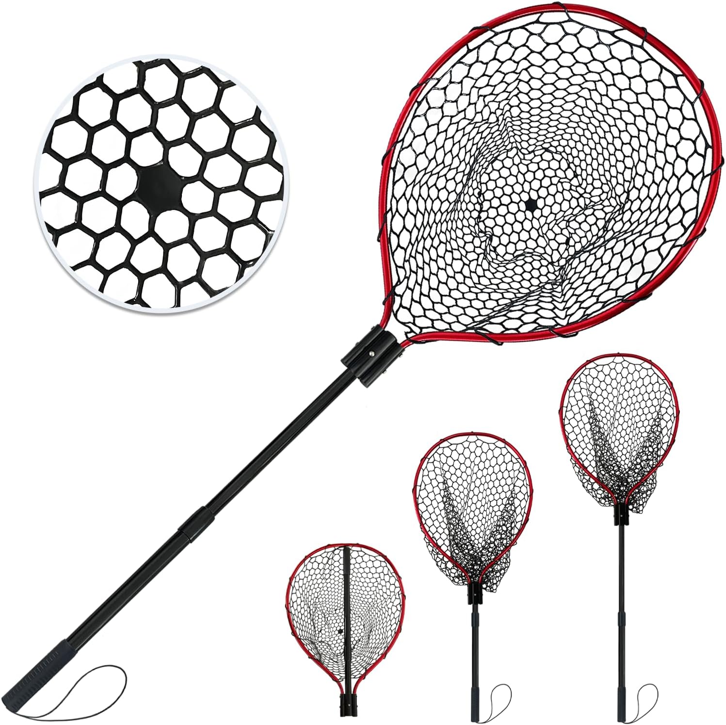All Metal Telescoping Rubber Fishing Net with Handle Length: 59" Depth:19.7" Hoop: 26"x18" Large Silicone Fish Landing Net Pier/Kayak/Fishpond/Saltwater/Salmon Extendable Fishing Gear