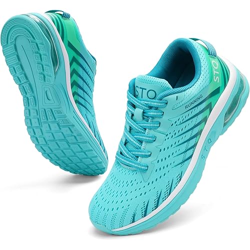 STQ Lace-up Running Shoes Women Breathable Air Cushioned Athletic Sneakers for Tennis, Jogging, Workout, Gym, Travelling,Walking and Shopping Teal 9.5