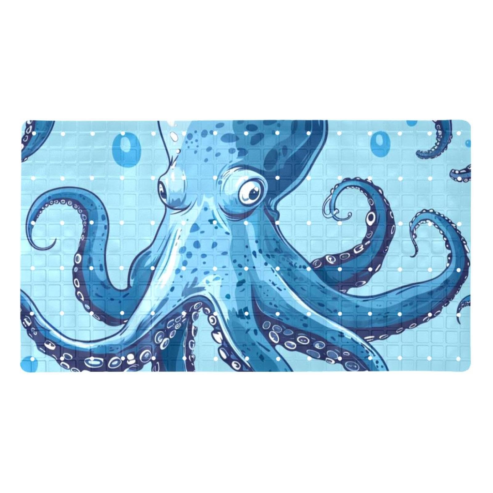 Tapis de bain bleu imprimé pieuvre en PVC extra long
