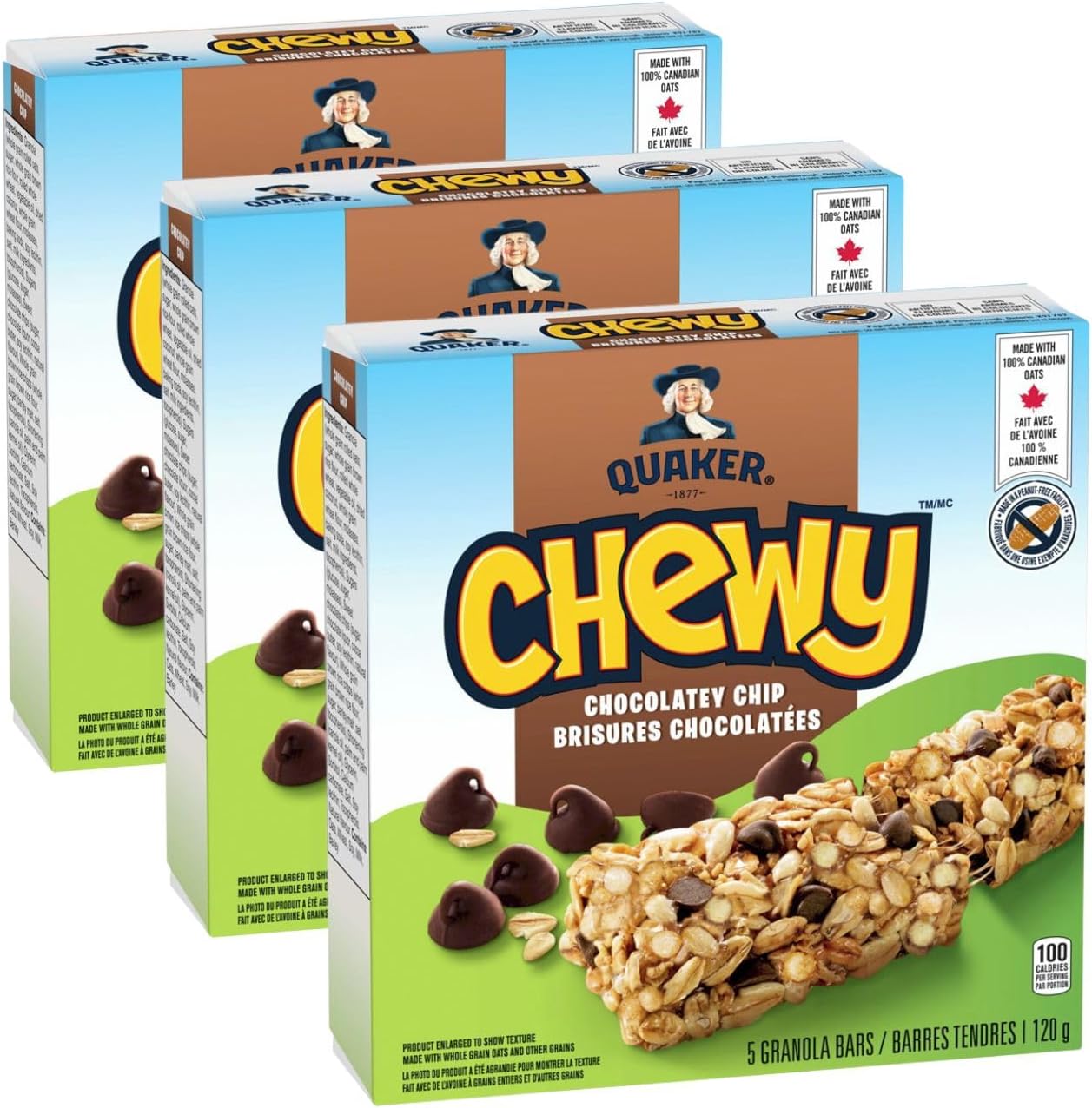 Generic Quaker Chewy Granola Bars - Chocolatey Chip, 120g/4.2 oz (Pack of 3) Shipped from Canada