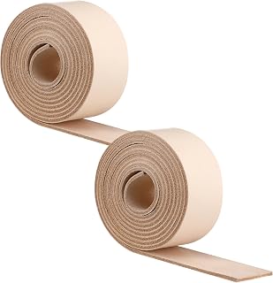 Hahafelt 2 Rolls Natural Leather Belt Blank 144 Inch Vegetable Tanned Leather Strips for DIY Tooling, Carving, Dyeing, Embossing, Crafting and Stamping, Extra Long Strip, 1.5" x 72"