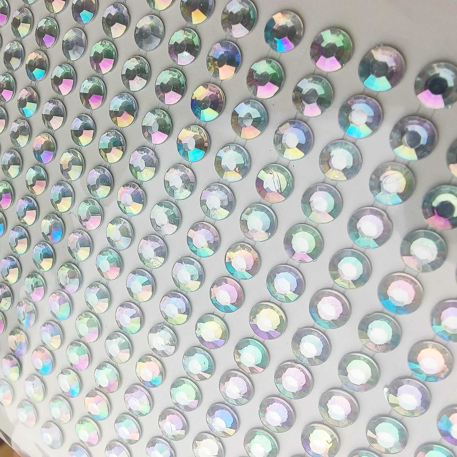 Meena Supplies Up to 1350x Stick On Self Adhesive Rhinestones - 3mm 4mm 5mm 6mm in 10 Colours! (Iridescent AB, 6mm x504 pcs)