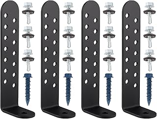 4 Pack 5" Hurricane Condenser Brackets with Screws, Heavy Duty Universal Tie Down Kit, L Shape HVAC Compressor Mounting Clips for Concrete, Masonry, Cement Pad (Black)