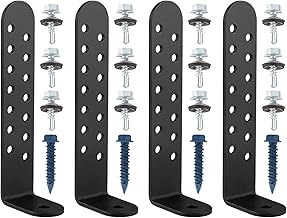 4 Pack 5" Hurricane Condenser Brackets with Screws, Heavy Duty Universal Tie Down Kit, L Shape HVAC Compressor Mounting Clips for Concrete, Masonry, Cement Pad (Black)