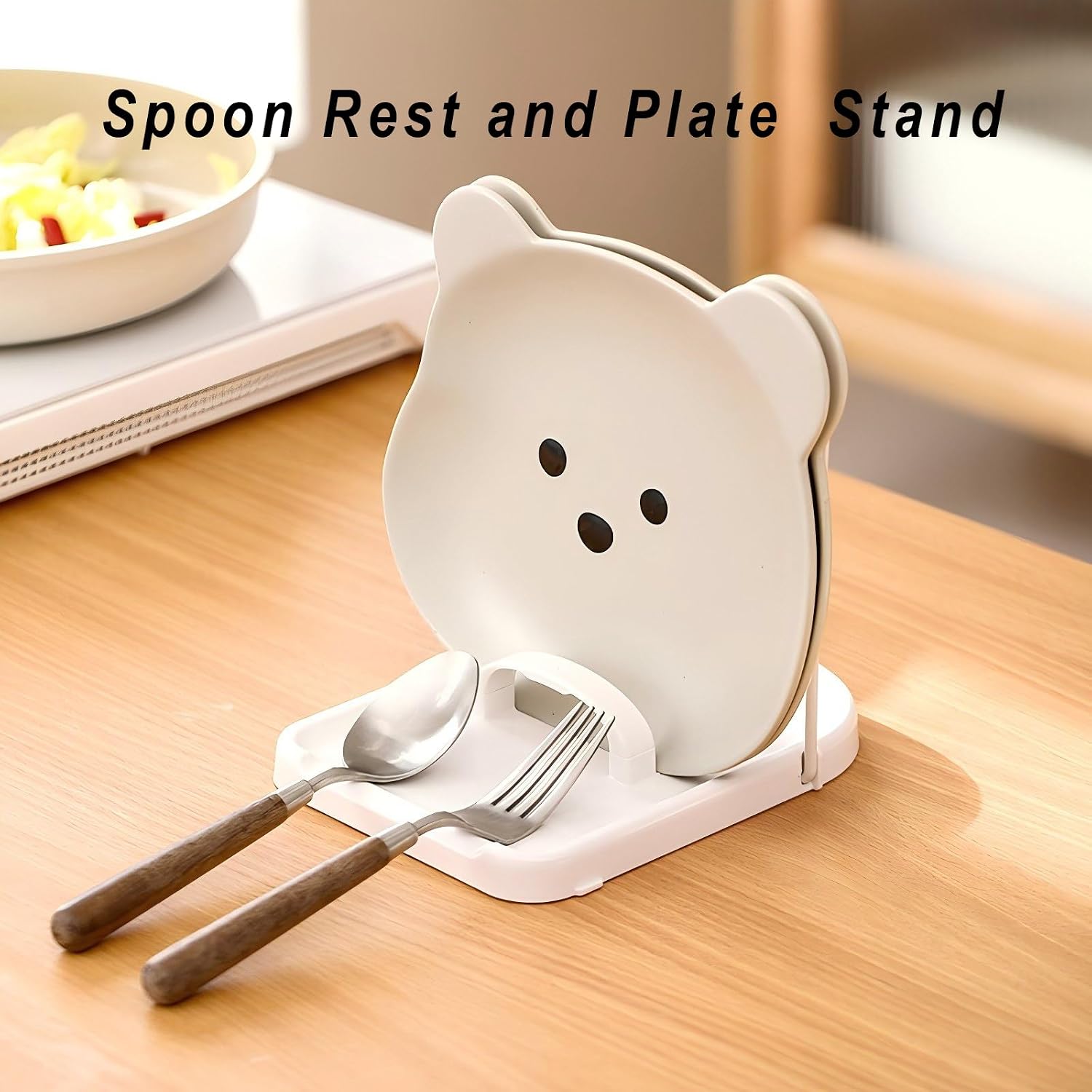 Foldable Pot Lid Holder & Spoon Rest - ABS with Stainless Steel, Non-Slip Silicone Base, Holds Lids & Utensils, Dishwasher Safe, Space-Saving Kitchen Organizer for Countertop