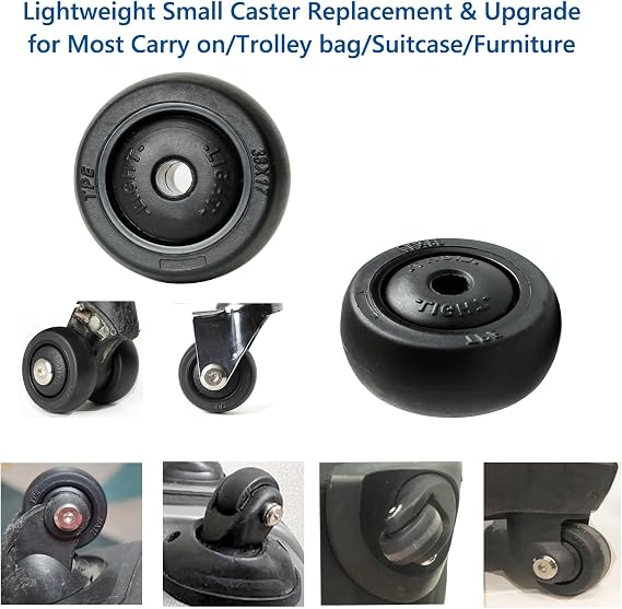Luggage Suitcase Wheels Replacement Kit, 4 Pieces 1.5 inch/38mm TPE Bearing Wheels, Smooth Inline Caster and Spinner Roller for Suitcase, Trolley Bag