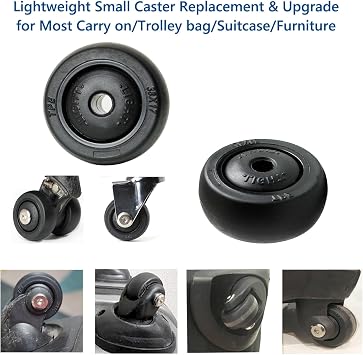 Luggage Suitcase Wheels Replacement Kit, 4 Pieces 1.5 inch/38mm TPE Bearing Wheels, Smooth Inline Caster and Spinner Roller for Suitcase, Trolley Bag
