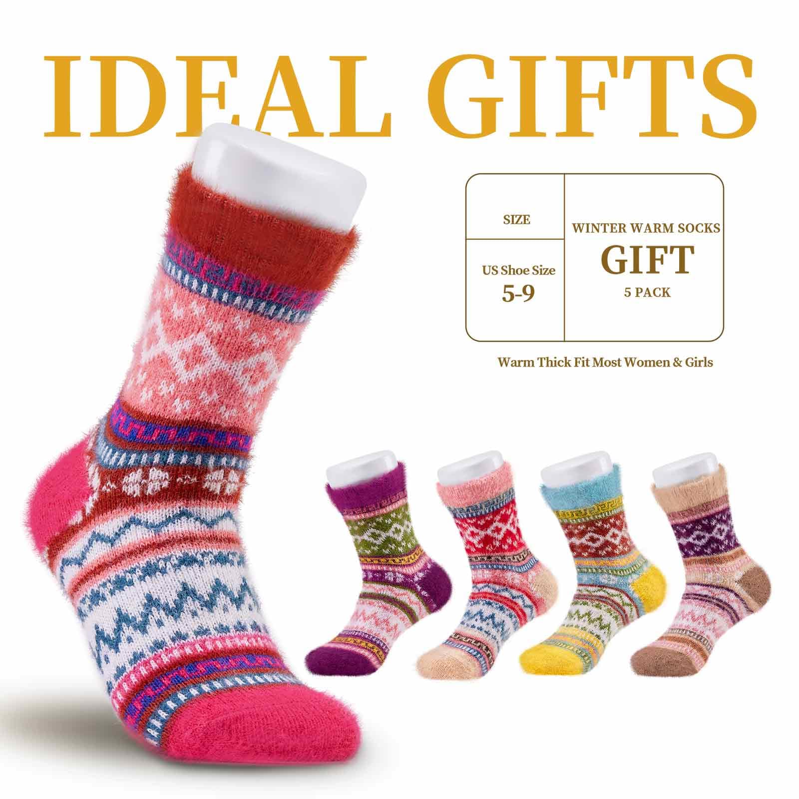 ICEIVY 5 Pair Fuzzy Cozy Socks for Women - Warm Comfy Soft Casual Home Sleep Winter Wool Socks - Gifts for Women