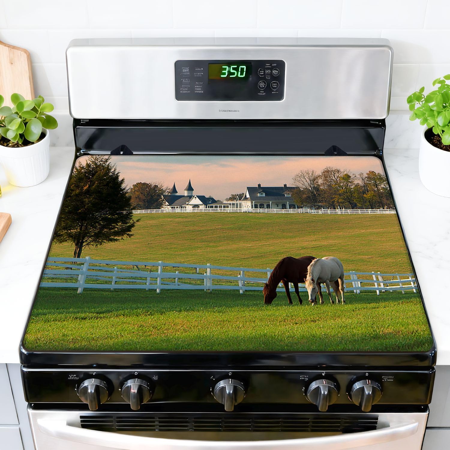 Stove Top Covers for Electric Stove Horses Farm Glass Cooktop Burner Covers Heat Resistant Protector Kitchen Decor Keep Stove Clean 28''x20''