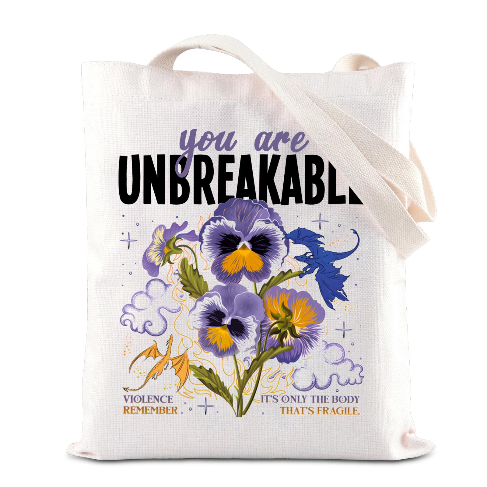 TGBJE Four Wing Merch Tote Bag You Are Unbreakable Gift Violence Apothecary Shopping Bag Romantasy Fantasy Bookish Gift