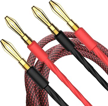 Pair HiFi Braided Speaker Cable Gold Banana to Banana Plugs Audio Stereo Loudspeaker Wire Cords AWG -99.99% OFC Conductor 8.2FT/2.5M