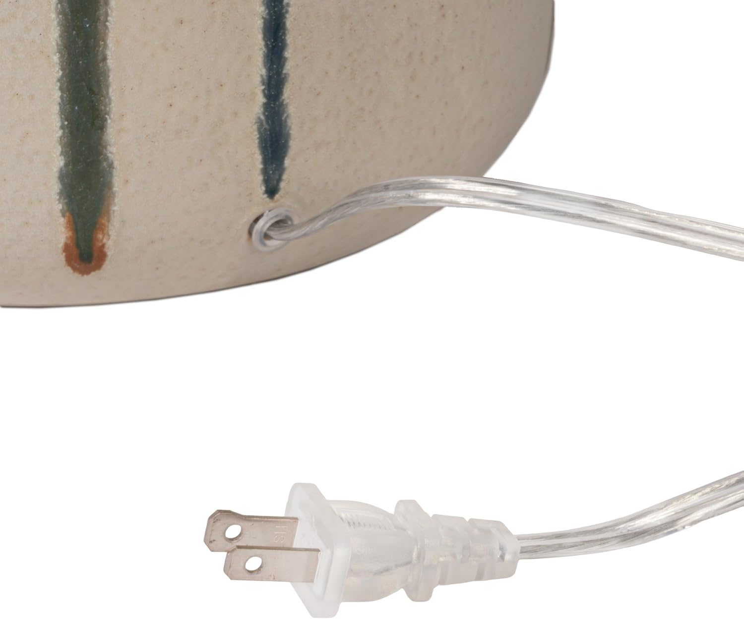 Creative Co-Op Round Stoneware Table Lamp with Linen Shade and Inline Switch, Reactive Drip Glaze in Green, Brown, and Cream