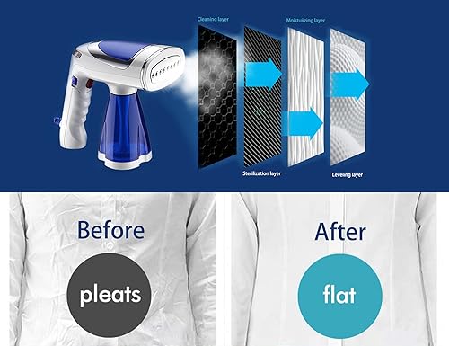 Miniatura 6 de Vaporizador de viaje para ropa con tanque de agua desmontable de 8.5 fl oz, vaporizador portátil plegable de 1600 vatios para ropa que elimina las